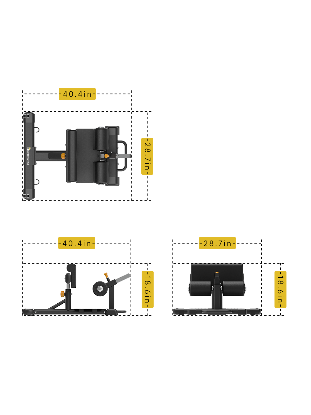 DDR038 Sissy Squat Machine dimensions – 40.4" L x 28.7" W x 18.6" H.