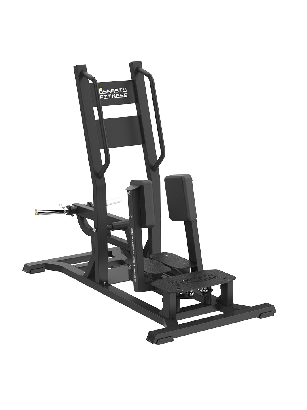 Dynasty Standing Abductor, black, with padded rests and footplates, angled view.
