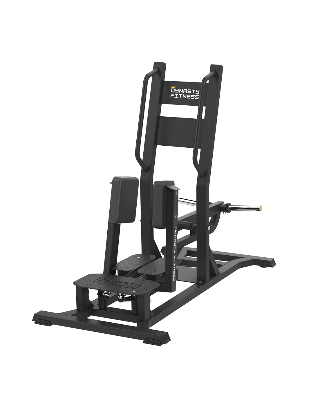 Dynasty Standing Abductor, black, padded rests, footplates, resistance bar, angled.