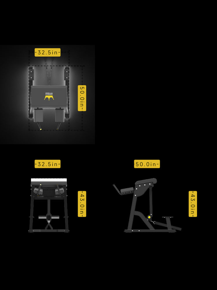 DPB407 Reverse Hyper dimensions – 50" L x 32.5" W x 43" H for stability.