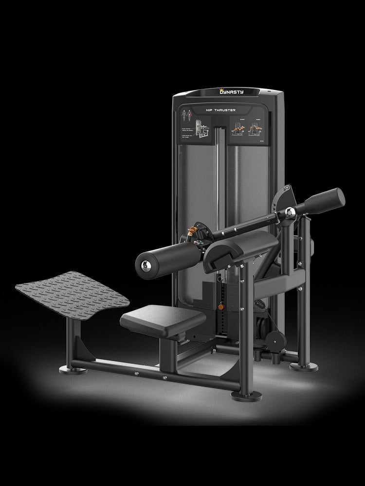 Dynasty Glute Drive with textured footplate, adjustable arm, black padded seat, front.