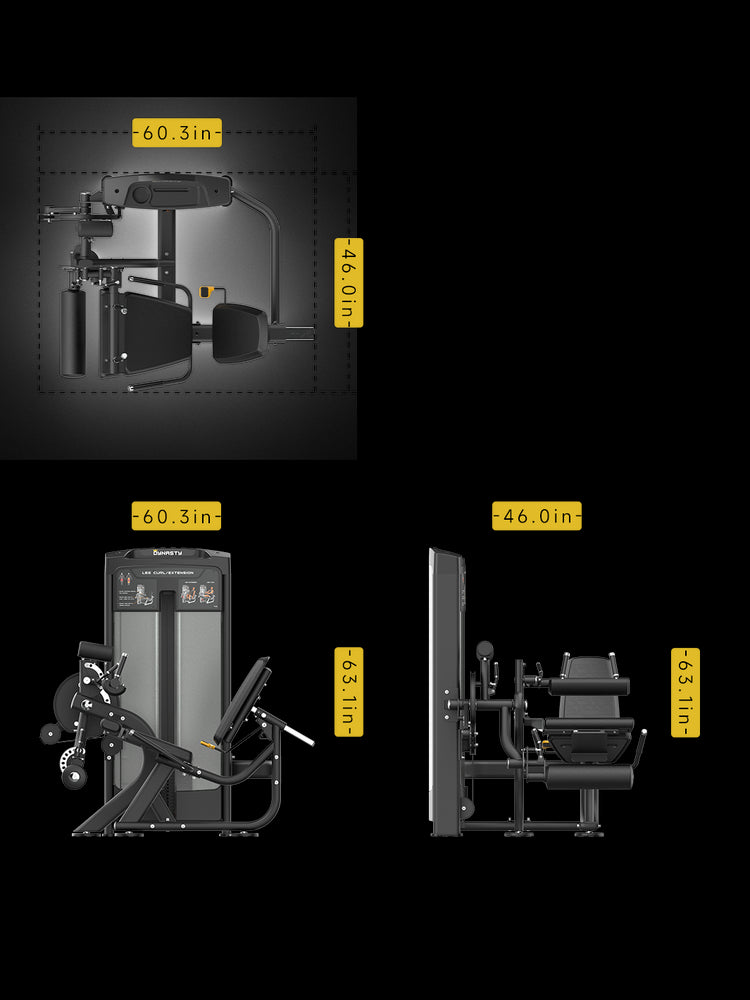 DRE8025 Leg Curl & Extension Machine dimensions – 60.3" L x 46" W x 63.1" H.