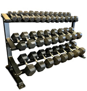 Rubber Hex Dumbbells 5LB-75LB With Rack DBR575