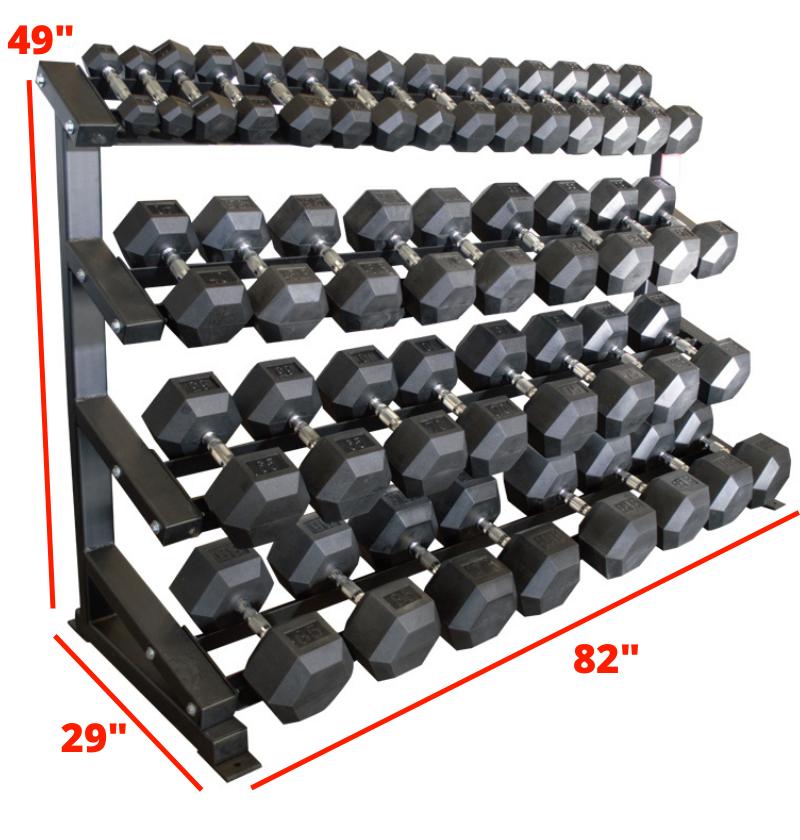 Rubber Hex Dumbbells 5LB-100LB With Rack DBR5100