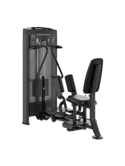 Dynasty Hip Abductor Adductor machine, black, with adjustable leg pads, front view