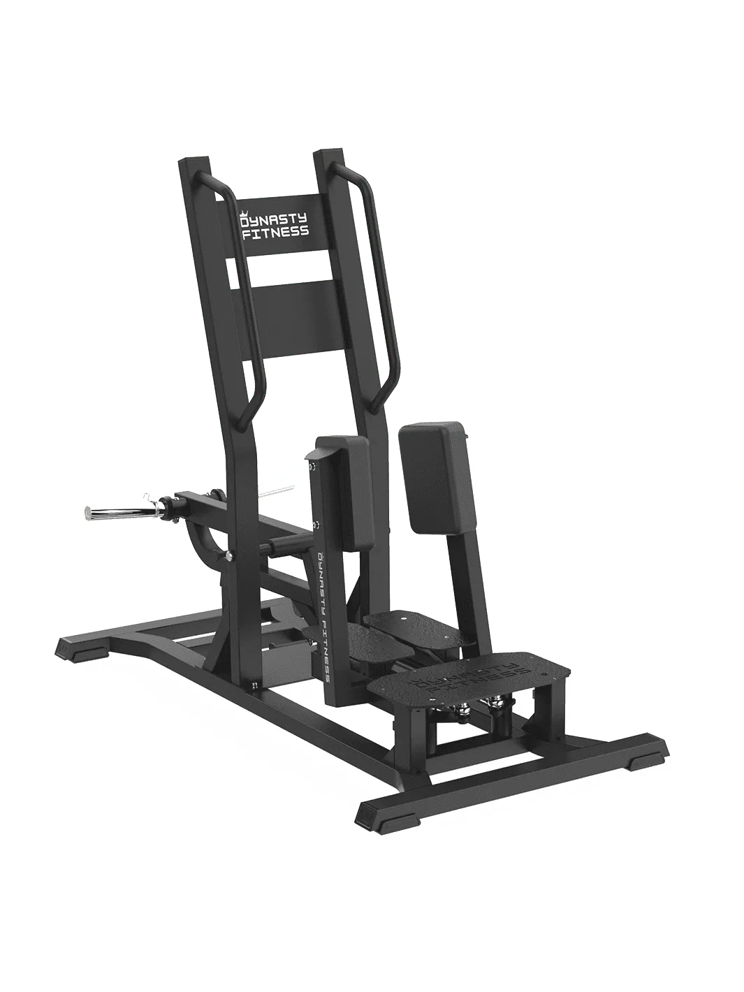 Dynasty Standing Abductor, black, with padded rests and footplates, angled view.